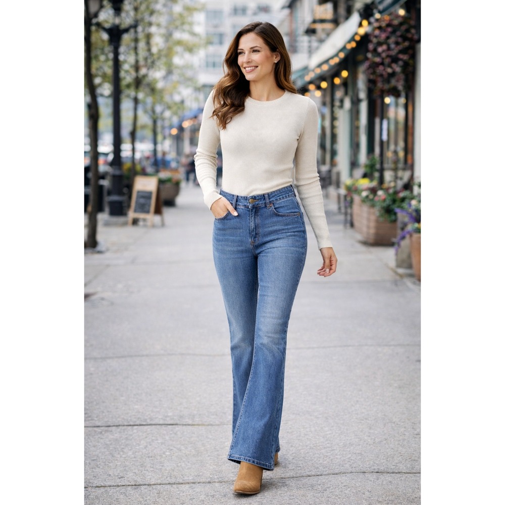 CURVE APPEAL‎ Heritage Luxe Gigi High Rise Flare Jeans Size 14/32 Stretch Denim - Picture 3 of 6